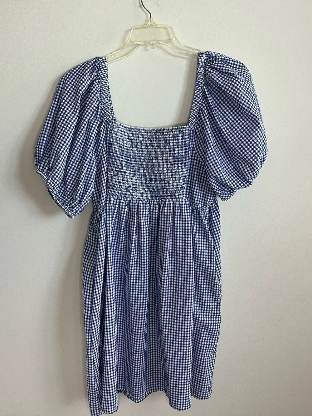 Old Navy Blue-and-White Gingham Puff-Sleeve Dress
